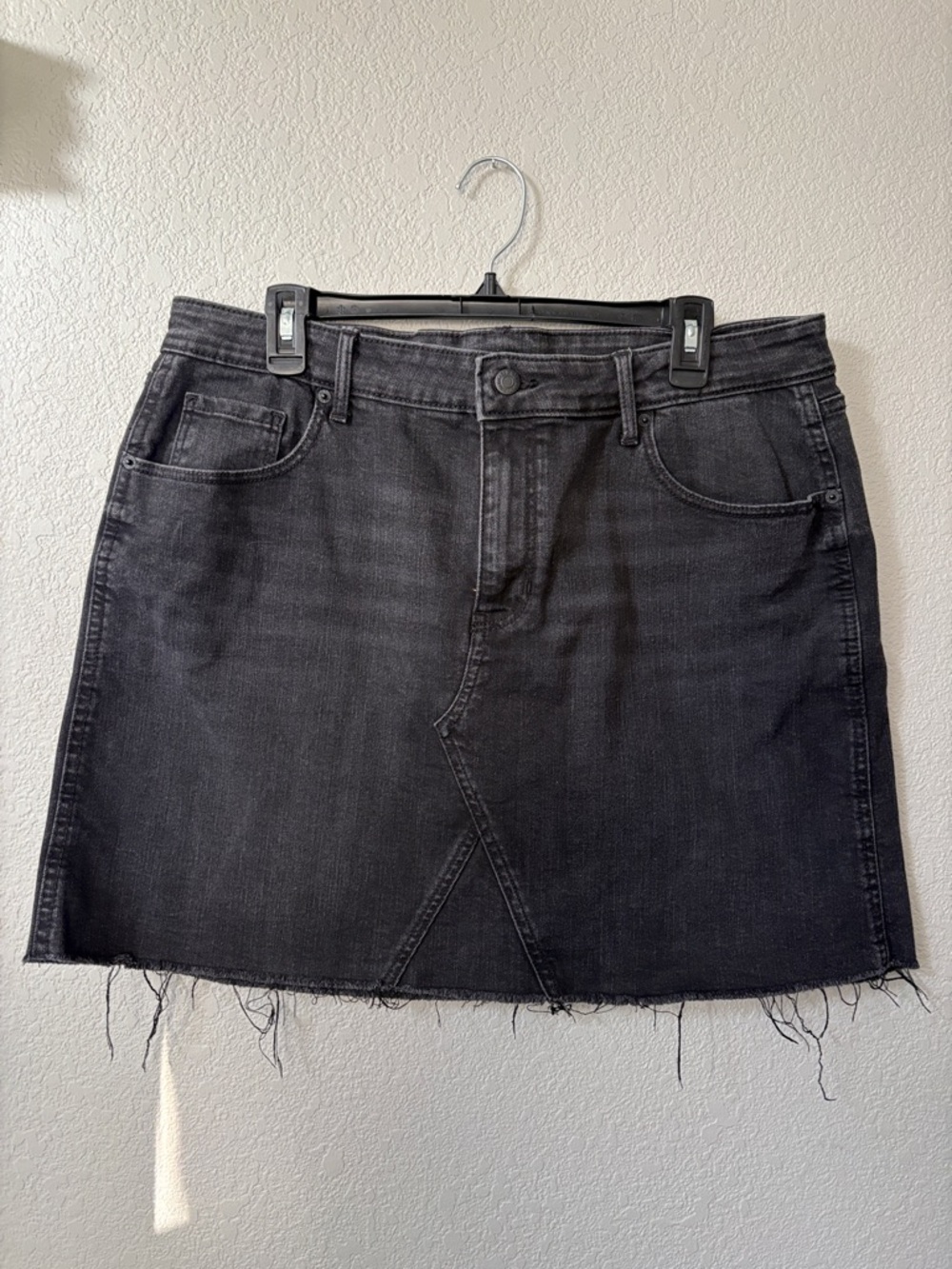 Old Navy Black Denim Mini Skirt with Frayed Hem